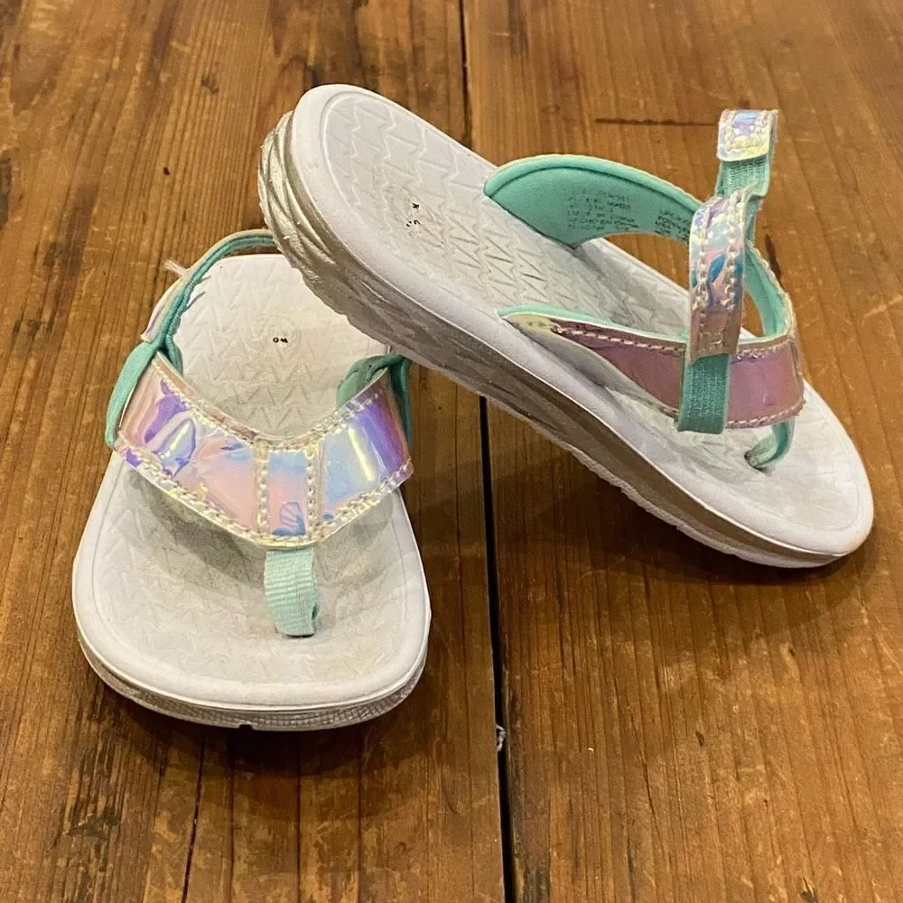 Wonder Nation Toddler Iridescent Aqua Silver Flip Flop Sandal Size 7-8